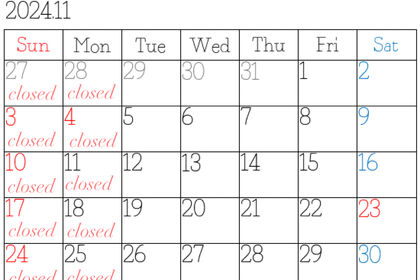 2024年11月定休日